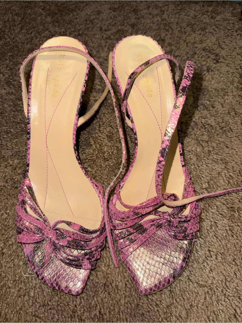 kate spade Pink Snake-Print Lace-Up Pointed Toe Heels